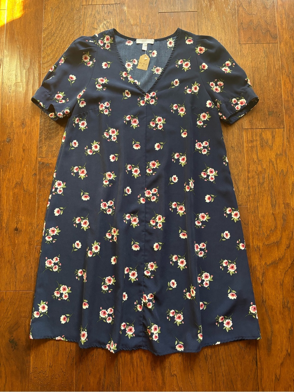 Chelsea 28 Navy Floral Swing Dress Puff Sleeve | Size Small